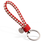 Nøglering - Keyhanger. Flettet kunstlæder. 12 cm. Rød/Hvid.